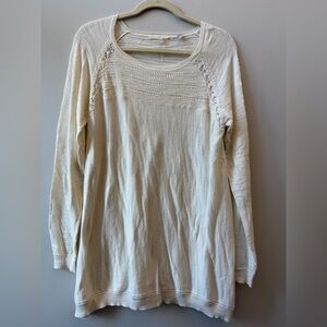 Anthropologie Brand Knitted & Knotted Chic Cream Tunic Sweater Crochet Lace Thin